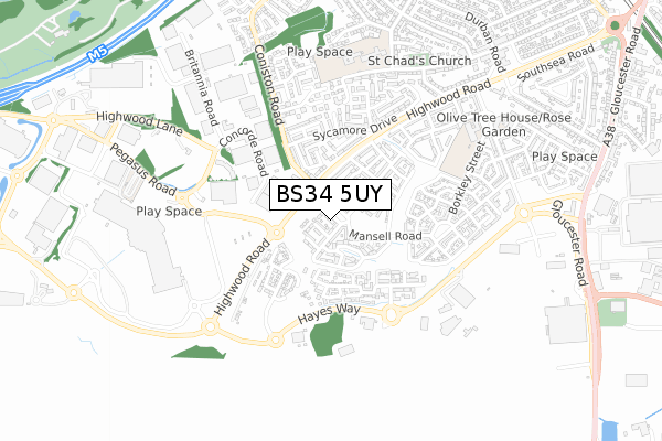 BS34 5UY map - small scale - OS Open Zoomstack (Ordnance Survey)