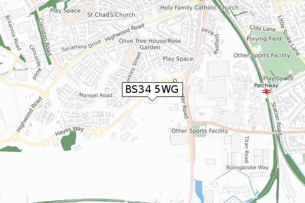 BS34 5WG map - small scale - OS Open Zoomstack (Ordnance Survey)