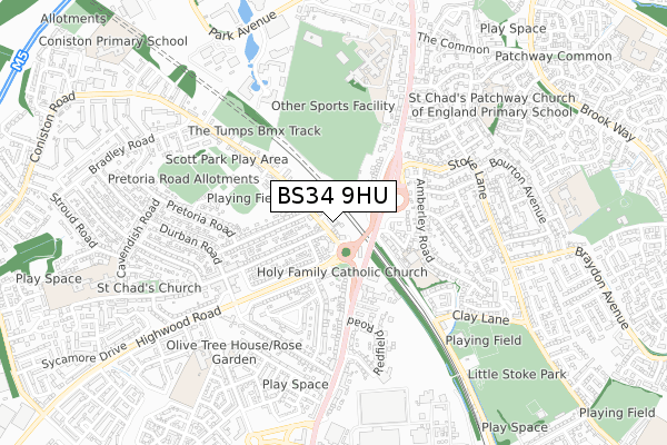BS34 9HU map - small scale - OS Open Zoomstack (Ordnance Survey)