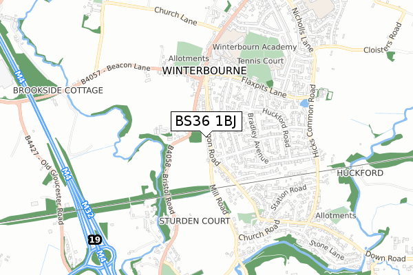 BS36 1BJ map - small scale - OS Open Zoomstack (Ordnance Survey)