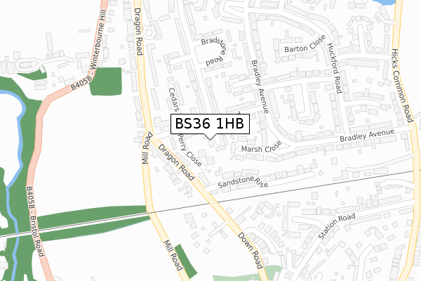 BS36 1HB map - large scale - OS Open Zoomstack (Ordnance Survey)