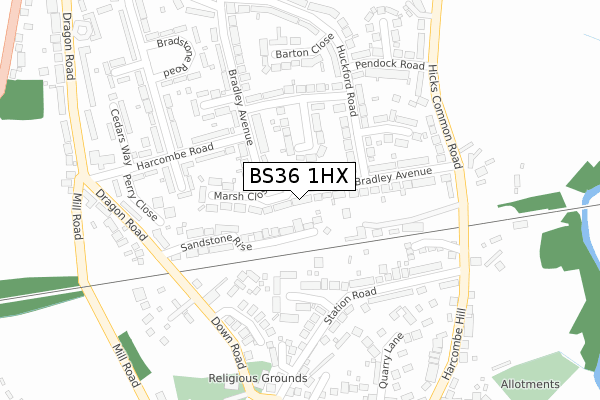 BS36 1HX map - large scale - OS Open Zoomstack (Ordnance Survey)