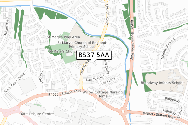 BS37 5AA map - large scale - OS Open Zoomstack (Ordnance Survey)