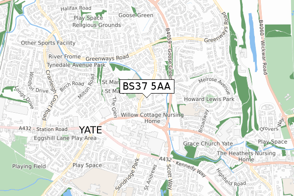 BS37 5AA map - small scale - OS Open Zoomstack (Ordnance Survey)