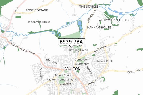 BS39 7BA map - small scale - OS Open Zoomstack (Ordnance Survey)