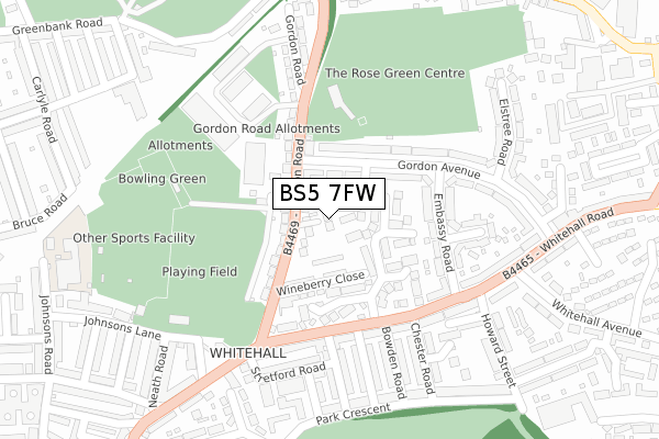 BS5 7FW map - large scale - OS Open Zoomstack (Ordnance Survey)