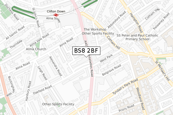 BS8 2BF map - large scale - OS Open Zoomstack (Ordnance Survey)