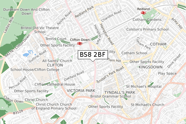 BS8 2BF map - small scale - OS Open Zoomstack (Ordnance Survey)