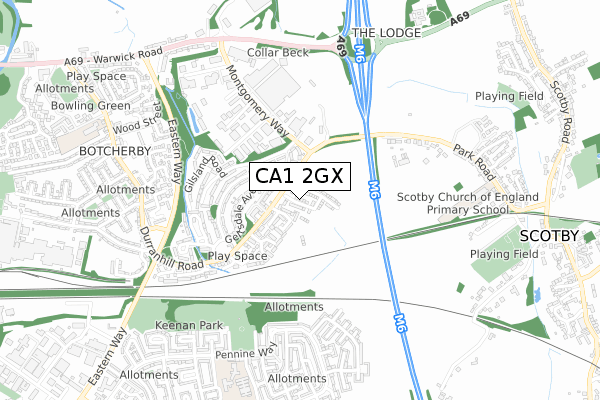 CA1 2GX map - small scale - OS Open Zoomstack (Ordnance Survey)