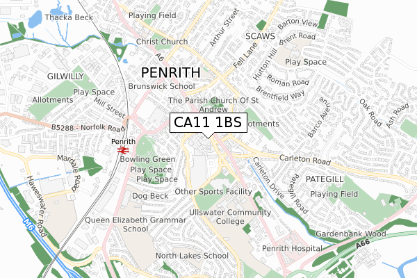 CA11 1BS map - small scale - OS Open Zoomstack (Ordnance Survey)