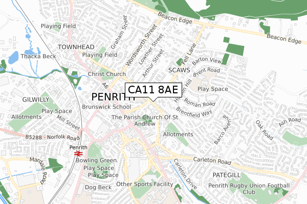 CA11 8AE map - small scale - OS Open Zoomstack (Ordnance Survey)