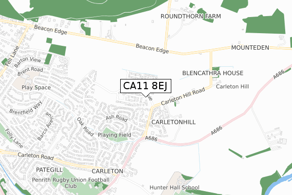 CA11 8EJ map - small scale - OS Open Zoomstack (Ordnance Survey)