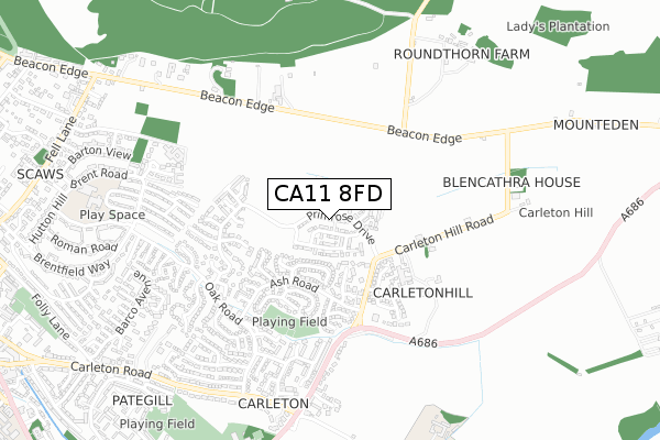 CA11 8FD map - small scale - OS Open Zoomstack (Ordnance Survey)