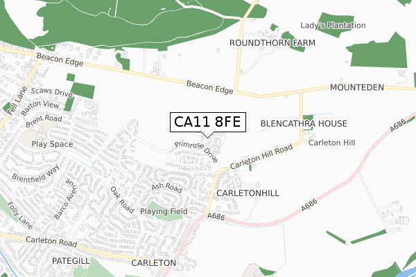 CA11 8FE map - small scale - OS Open Zoomstack (Ordnance Survey)