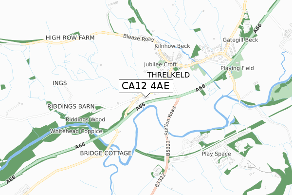 CA12 4AE map - small scale - OS Open Zoomstack (Ordnance Survey)