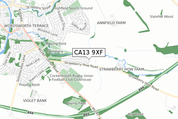 CA13 9XF map - small scale - OS Open Zoomstack (Ordnance Survey)
