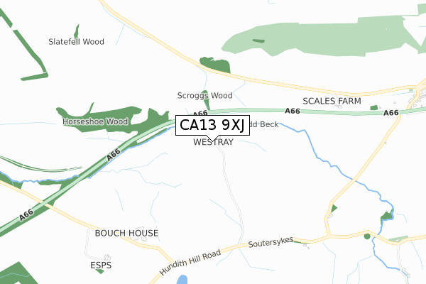 CA13 9XJ map - small scale - OS Open Zoomstack (Ordnance Survey)