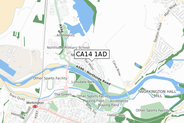 CA14 1AD map - small scale - OS Open Zoomstack (Ordnance Survey)