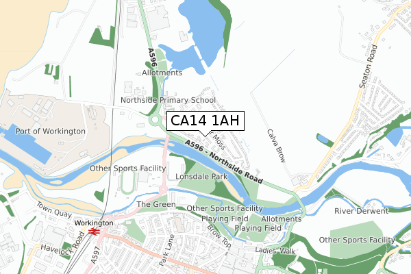 CA14 1AH map - small scale - OS Open Zoomstack (Ordnance Survey)