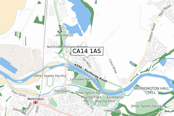 CA14 1AS map - small scale - OS Open Zoomstack (Ordnance Survey)