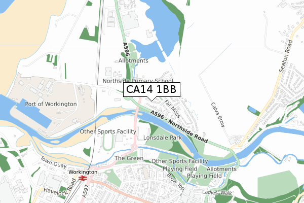 CA14 1BB map - small scale - OS Open Zoomstack (Ordnance Survey)