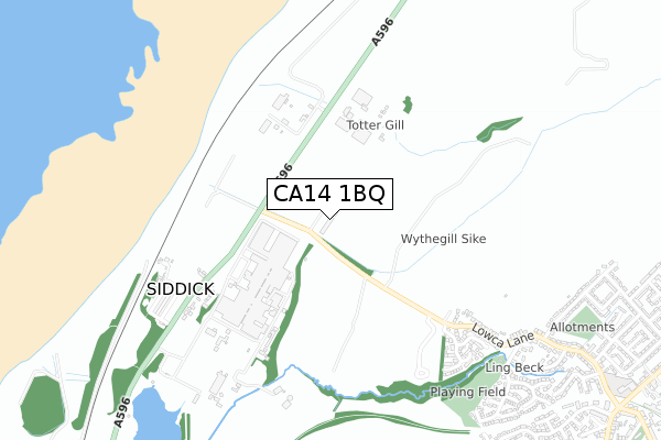 CA14 1BQ map - small scale - OS Open Zoomstack (Ordnance Survey)