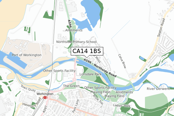 CA14 1BS map - small scale - OS Open Zoomstack (Ordnance Survey)