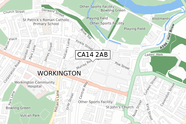 CA14 2AB map - large scale - OS Open Zoomstack (Ordnance Survey)