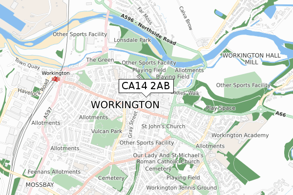 CA14 2AB map - small scale - OS Open Zoomstack (Ordnance Survey)