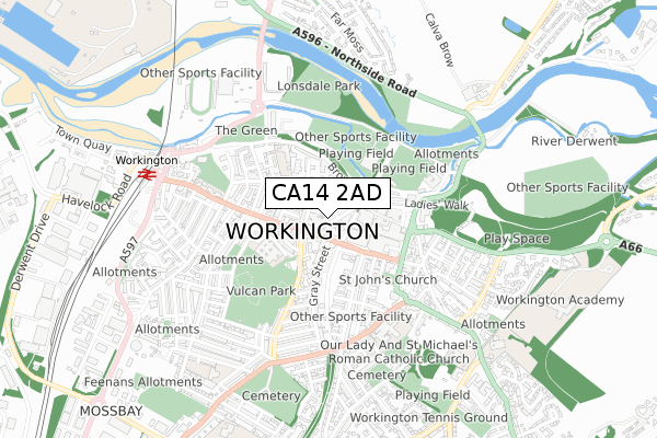 CA14 2AD map - small scale - OS Open Zoomstack (Ordnance Survey)