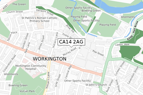 CA14 2AG map - large scale - OS Open Zoomstack (Ordnance Survey)