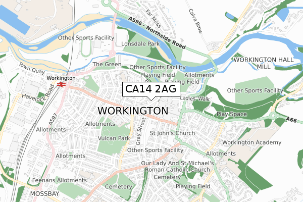 CA14 2AG map - small scale - OS Open Zoomstack (Ordnance Survey)