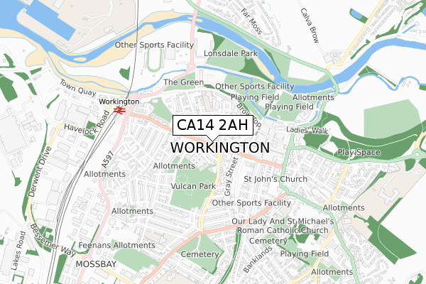 CA14 2AH map - small scale - OS Open Zoomstack (Ordnance Survey)