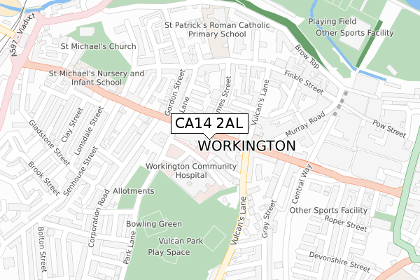 CA14 2AL map - large scale - OS Open Zoomstack (Ordnance Survey)