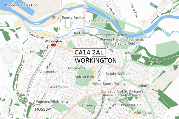 CA14 2AL map - small scale - OS Open Zoomstack (Ordnance Survey)