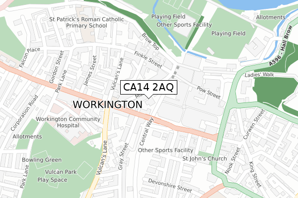 CA14 2AQ map - large scale - OS Open Zoomstack (Ordnance Survey)