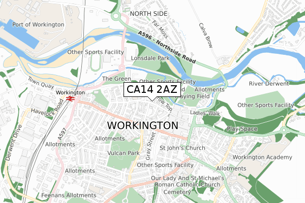 CA14 2AZ map - small scale - OS Open Zoomstack (Ordnance Survey)