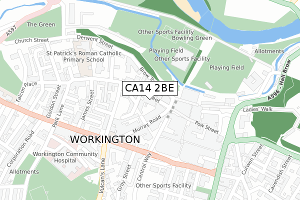 CA14 2BE map - large scale - OS Open Zoomstack (Ordnance Survey)