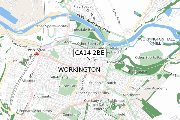 CA14 2BE map - small scale - OS Open Zoomstack (Ordnance Survey)