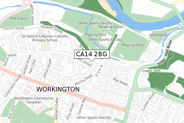 CA14 2BG map - large scale - OS Open Zoomstack (Ordnance Survey)