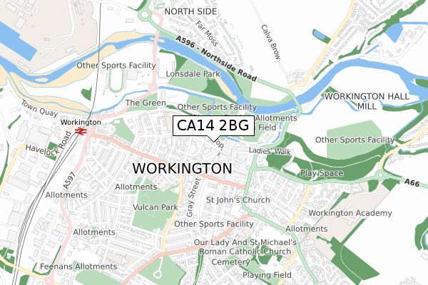 CA14 2BG map - small scale - OS Open Zoomstack (Ordnance Survey)