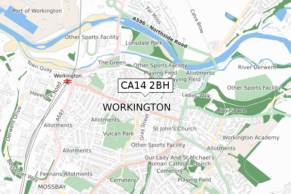 CA14 2BH map - small scale - OS Open Zoomstack (Ordnance Survey)