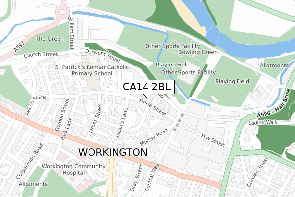 CA14 2BL map - large scale - OS Open Zoomstack (Ordnance Survey)