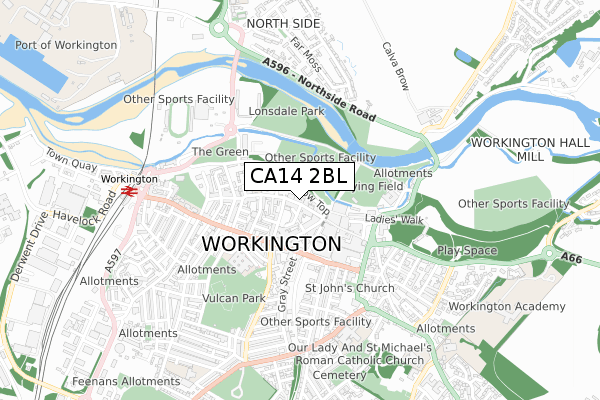 CA14 2BL map - small scale - OS Open Zoomstack (Ordnance Survey)