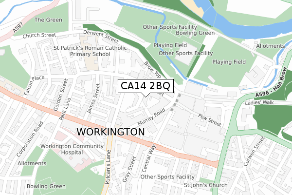 CA14 2BQ map - large scale - OS Open Zoomstack (Ordnance Survey)