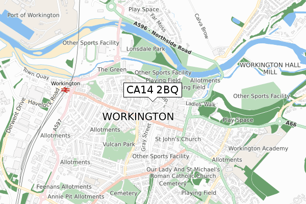 CA14 2BQ map - small scale - OS Open Zoomstack (Ordnance Survey)