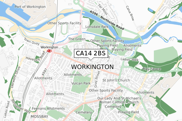 CA14 2BS map - small scale - OS Open Zoomstack (Ordnance Survey)