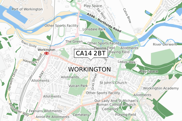 CA14 2BT map - small scale - OS Open Zoomstack (Ordnance Survey)