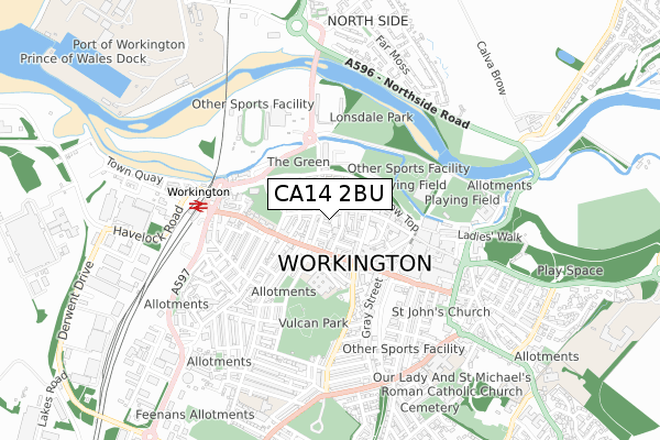 CA14 2BU map - small scale - OS Open Zoomstack (Ordnance Survey)