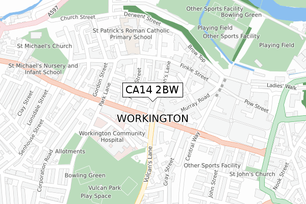 CA14 2BW map - large scale - OS Open Zoomstack (Ordnance Survey)